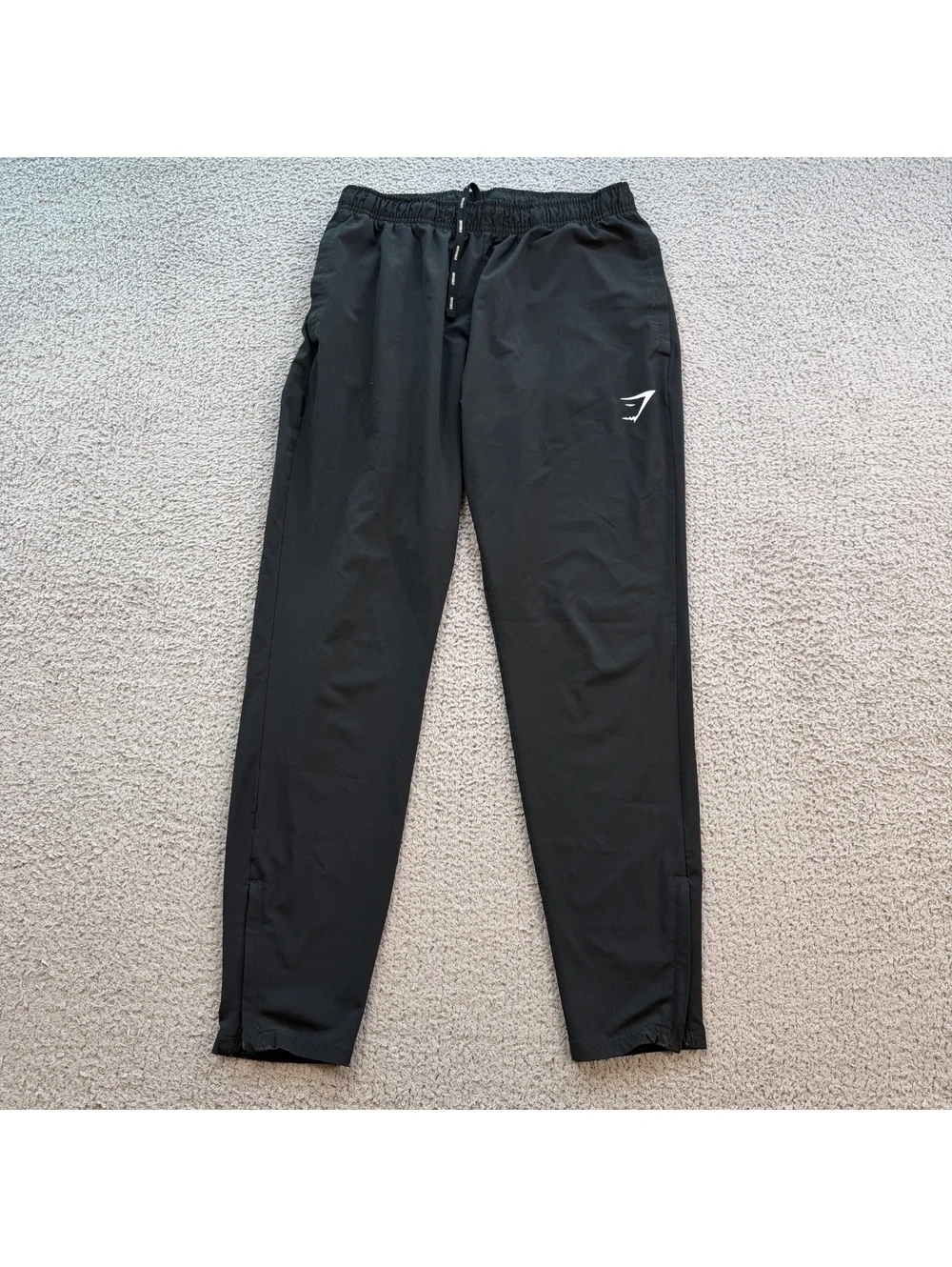 Gymshark Mens Small Black Track Pants Ankle Zip Stretch Workout Training Joggers